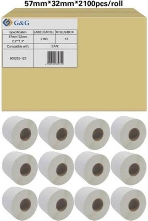 Produktbild Etiketten Rolle 57 x 32mm Papier Weiss 12 Rollen Permanent RL-P-S2011-57*32*2100-BK/WT Universal (5.70 cm)