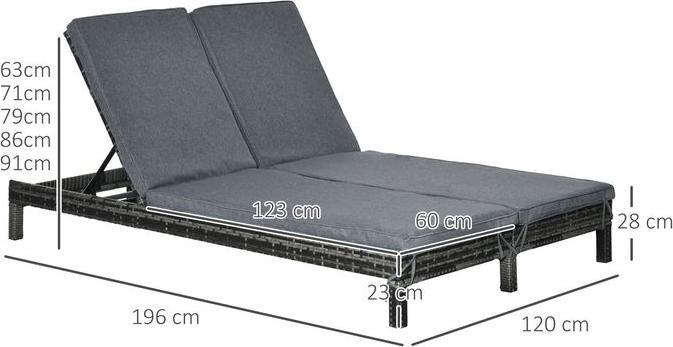 Actual product image Swisshandel24 Polyrattan double lounger garden lounger for 2 people 5-stage backrest metal PE rattan 196x120x28c (196 cm)