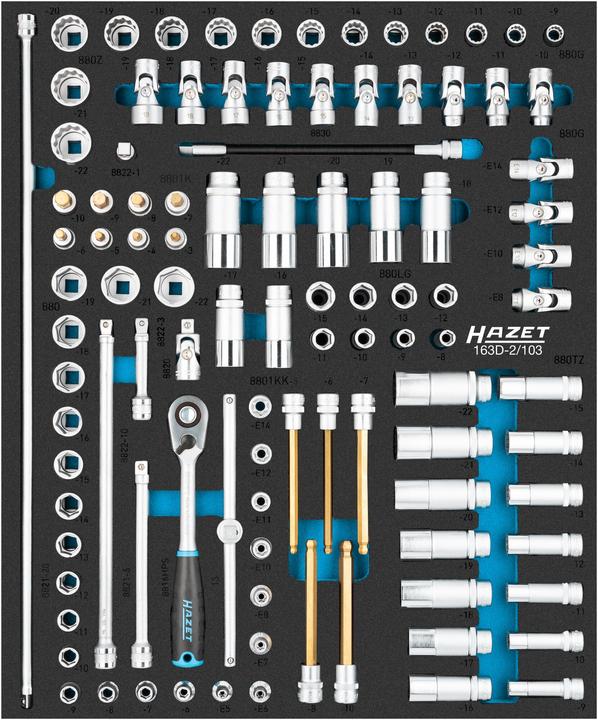 Image du produit HAZET Jeu de clés à douilles 163D-2/103 ∙ 3 – 22 ∙ E5 – E14 ∙ Nombre d'outils : 103