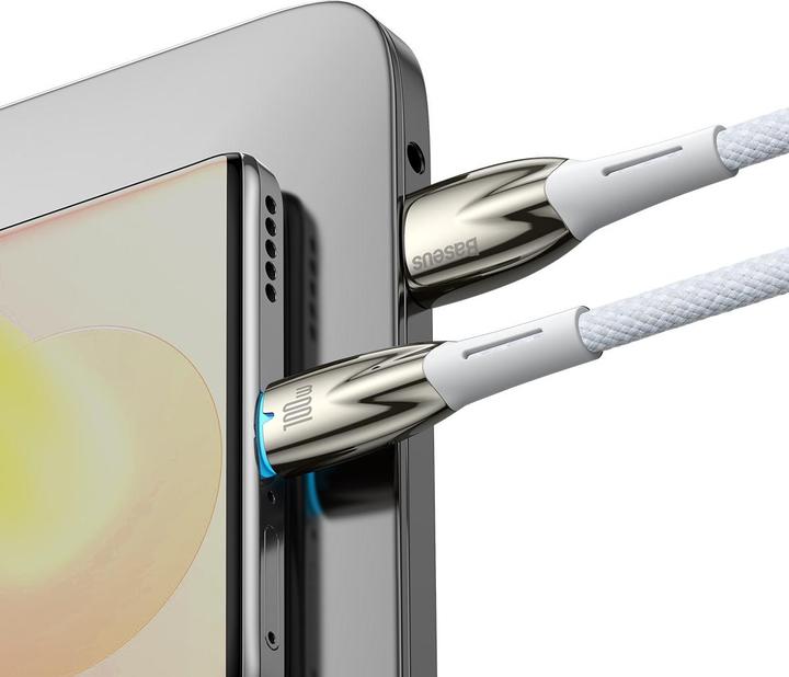 Actual product image Baseus USB cable for USB-C Glimmer Series, 100W, 1m (White) (1 m, USB 2.0, 100 W)