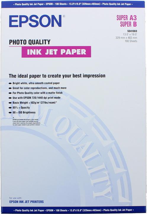 Produktbild Epson Photo Quality Ink Jet Paper, 100 Blatt (102 g/m², A3+, 100 x)