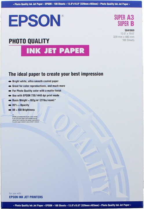 Actual product image Epson Photo Quality Ink Jet Paper, 100 sheets (102 g/m², A3+, 100 x)