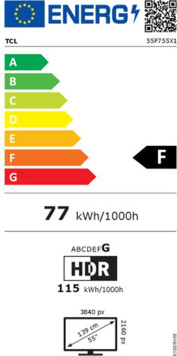 Label énergétique TCL 55P755 (55", LED, 4K, 2024)