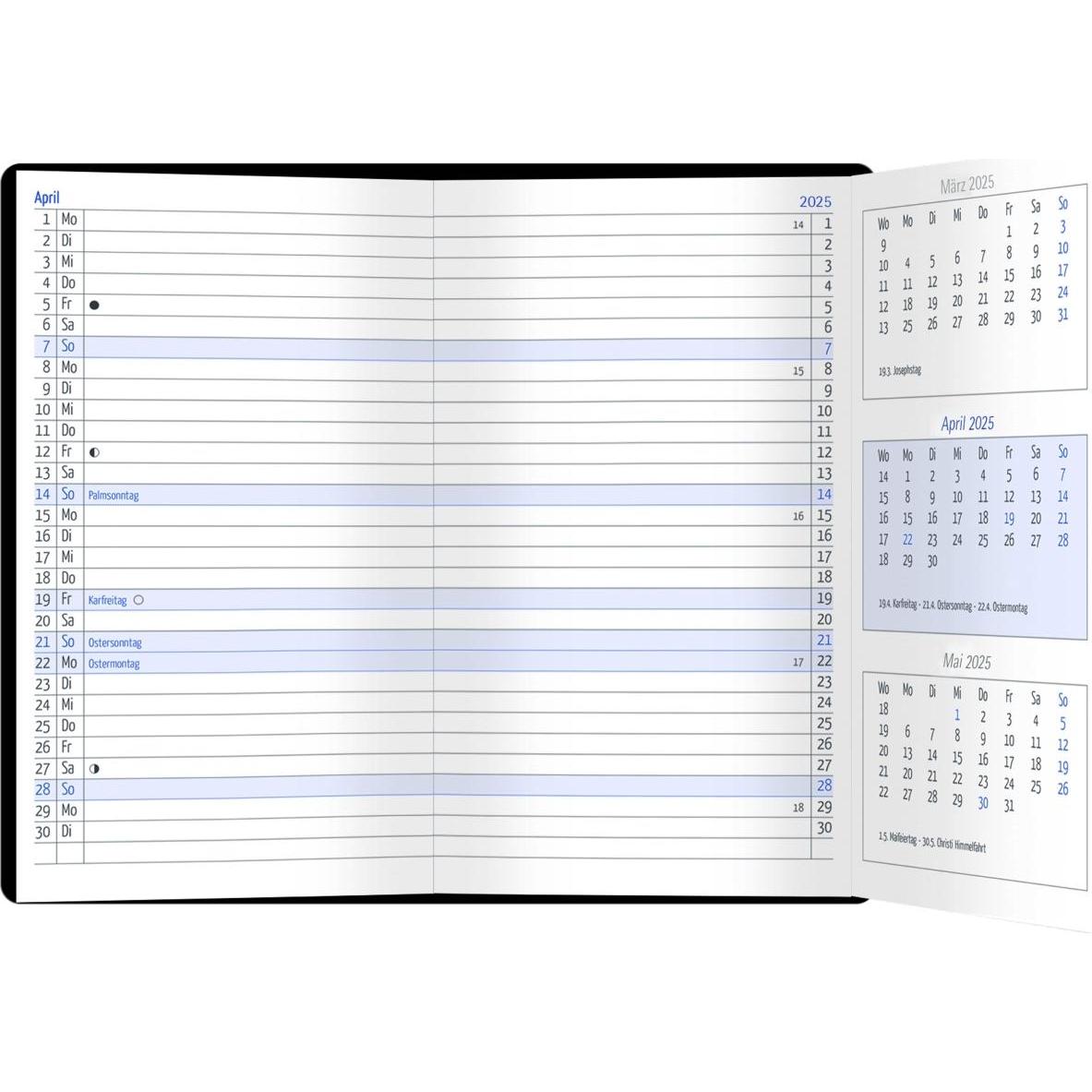 Güss, Agenda, Taschenkalender Trio-Timer 9,5x16cm schwarz 2025