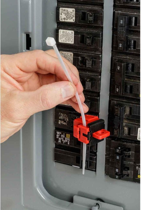 Actual product image Brady TagLock circuit breaker interlock: 120/277V clamp interlock, polypropylene fiberglass reinforced
