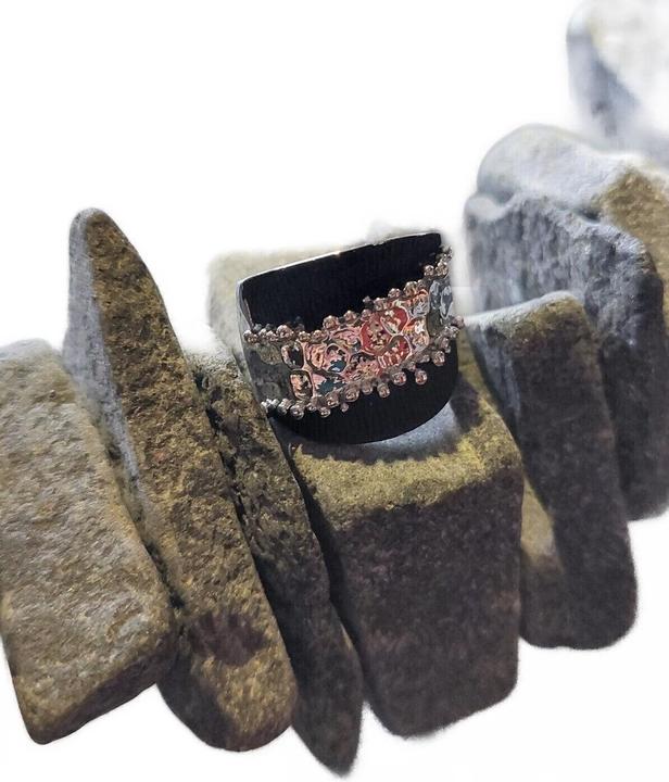 Actual product image Signé Signè ring ladies ring elastic silver-coloured rhodium-plated One Size Black No.17 (18, 19, 20, 21)