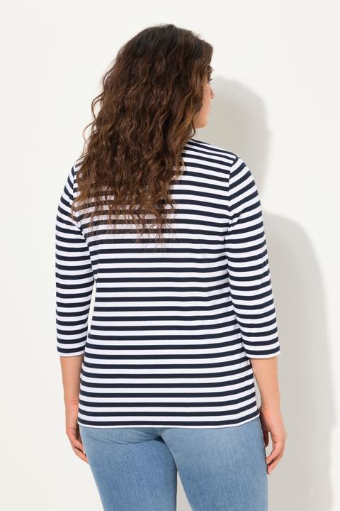 Immagine prodotto Ulla Popken Maglia in jersey a costine con righe, scollo a girocollo e maniche a 3/4 (46, 48)