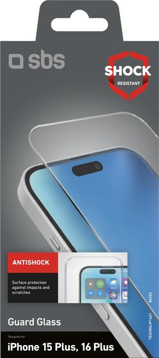 Actual product image SBS Glass screen protector for iPhone 15 Plus/16 Plus (1 pcs., Apple iPhone 15 Plus, Apple iPhone 16 Plus)