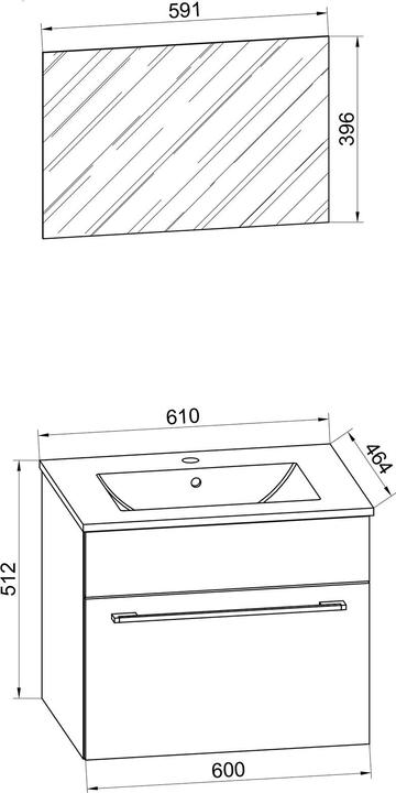 Actual product image VCM 3-piece washbasin wash place Badinos 1 drawer mirror