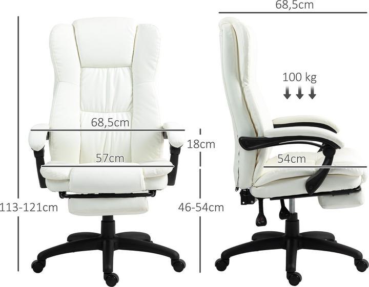 Immagine prodotto Vinsetto Bürostuhl mit Massagefunktion Kunstleder, Schaumstoff Cremeweiss (46 - 54 cm)