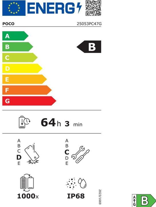 Label énergétique Xiaomi Poco F7 (256 Go, Noir, 6.83", Double SIM, 5G)