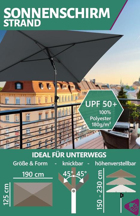Produktbild Menz Rechteckiger Balkonschirm mit Knickfunktion