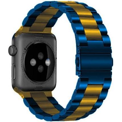 Thumbnail - Strap-it Stahlarmband (Edelstahl, Apple Watch), Uhrenarmband, Gold, Blau