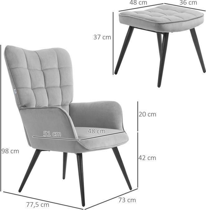 Actual product image Swisshandel24 Wing armchair with stool, lounge chair, recliner, upholstered armchair with velvet look, TV