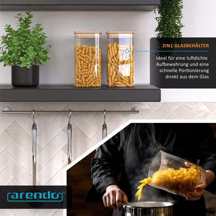 Actual product image Arendo 2x 2 L Vorratsgläser, Glasbehälter, 2er Set, Borosilikatglas, Bambusdeckel, Vorratsdosen luftdicht (2 l)
