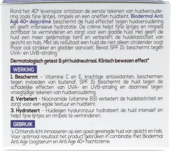 Voedingswaarden en ingrediënten Bioderma Biodermal Anti-Age 40+ Day Cream (Dagcrème, SPF 15)