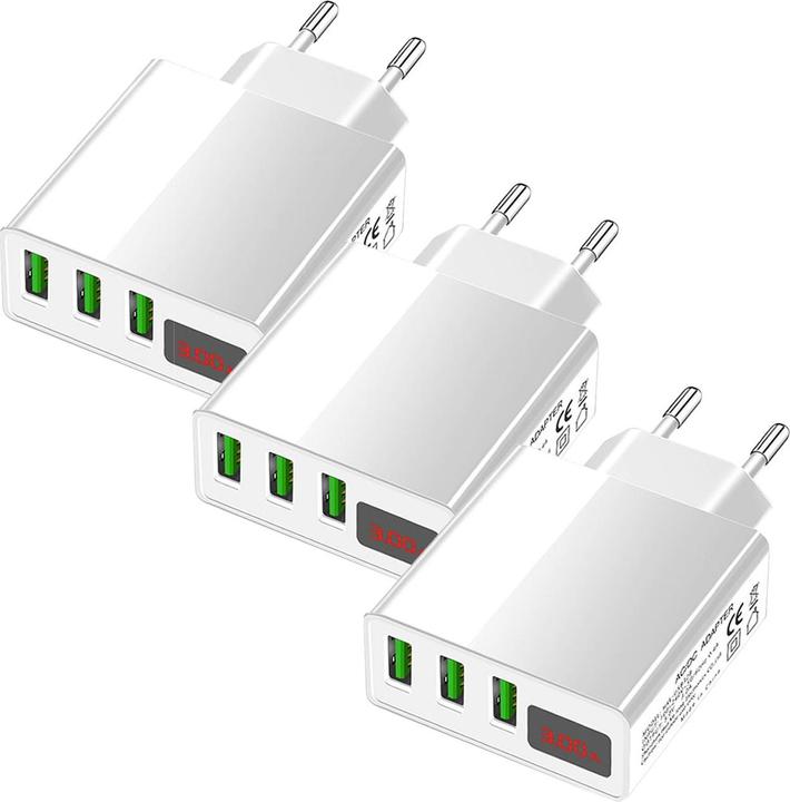Casativo 3er-Set Intelligentes 3-Port USB-Netzteil mit LED-Anzeige, weiss (3 Ports)
