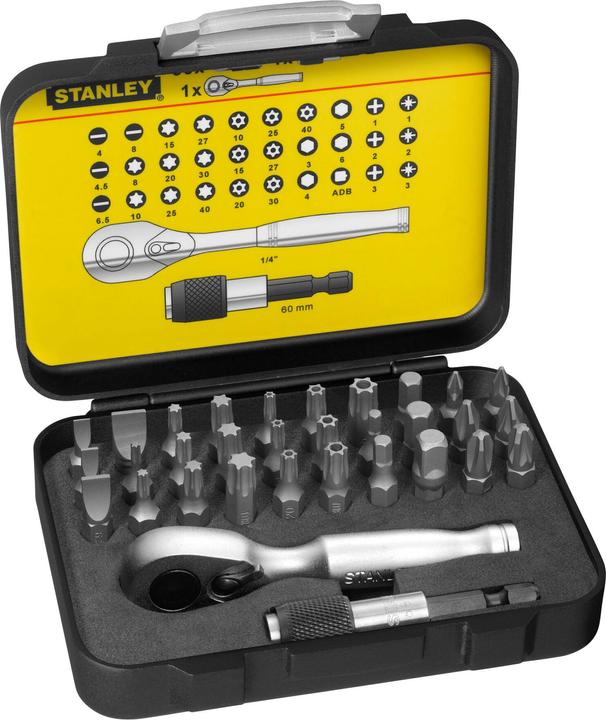 Stanley 1/4" BitSatz, 25 mm, mit MiniUmschaltknarre, 32teilig (Innensechsrund TX)