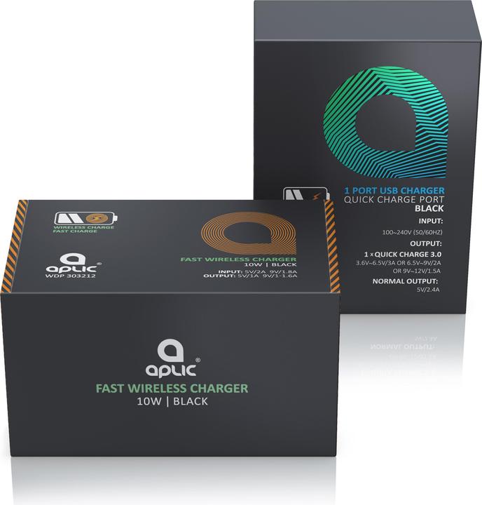 Produktbild Aplic Wireles Qi Charger + USB Quick Charge 3.0 Ladegerät (10 W)