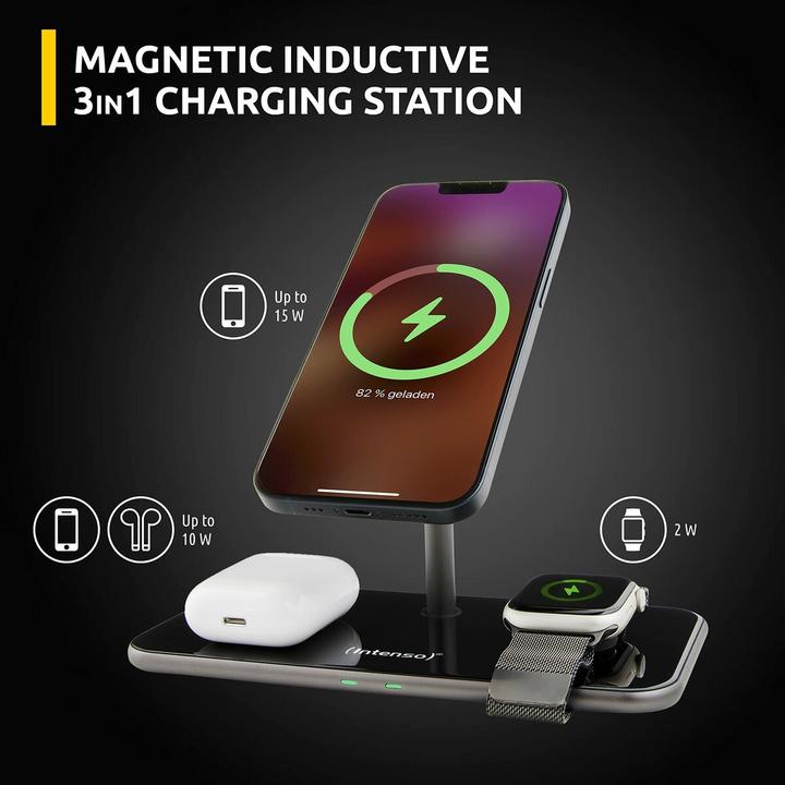 Produktbild Intenso 3in1 Magnetic Wireless Charger MB13 schwarz (15 W)