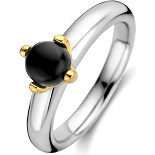Ti Sento Milano, Ring, Ring mit Onyx bicolor vergoldet 12126BO, (56, 925 Silber)