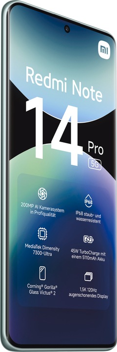 Produktbild Xiaomi Redmi Note 14 Pro 5G (256 GB, Coral Green, 6.67", Dual SIM, 200 Mpx, 5G)