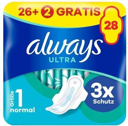 Produktbild Always Ultra Binde Normal mit Flügeln BigPack 26+2 GRATIS (28 x)