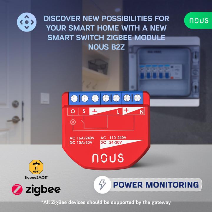 Actual product image Nous B2Z Switch actuator ZigBee PM 1 channel / 16A / ZigBee3.0 / Measurement (Switch actuator)