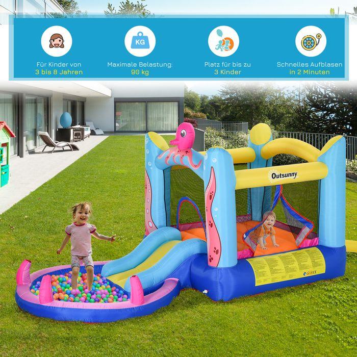Produktbild Swisshandel24 Aufblasbare Hüpfburg mit Rutsche Spielburg für Kinder Trampolin aufblasbar Wasserrutsche Pool für 3-