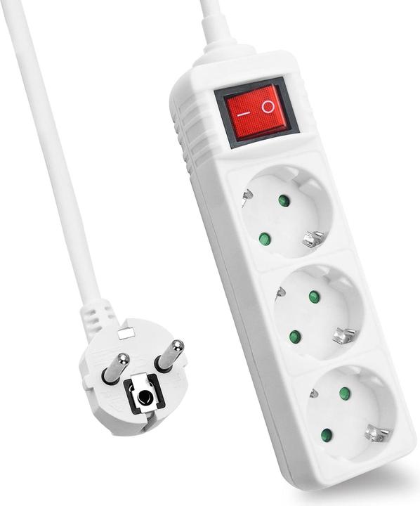 Actual product image Helos CLASSIC socket strip, 3-way, white, 3.0m, with switch (3x, 3 m)