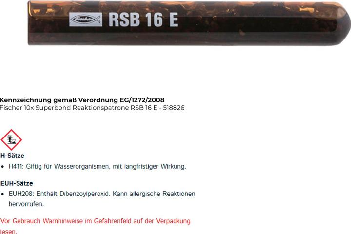 Produktbild Fischer Reaktionspatrone RSB 16 E (10 Stk.)