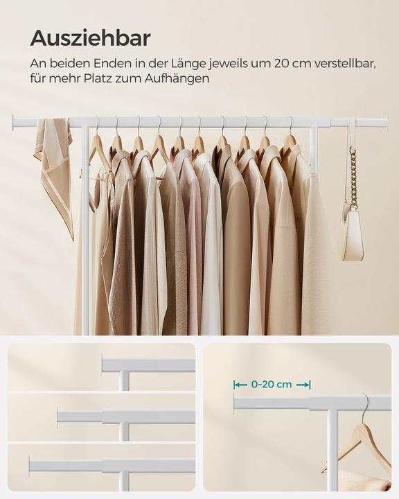 Produktbild Songmics Rollgarderobe weiss Metall 92,0 - 132,0 x 160,0 cm