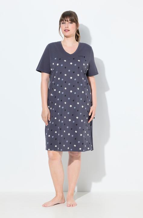 Image du produit Ulla Popken Chemise de nuit à fleurs, broderie sur le buste, décolleté en V et manches courtes (46, 48)