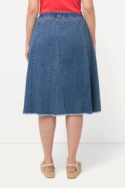 Image du produit Ulla Popken Jupe en jean, plis godet et ourlet frangé. Silhouette en A. (56)
