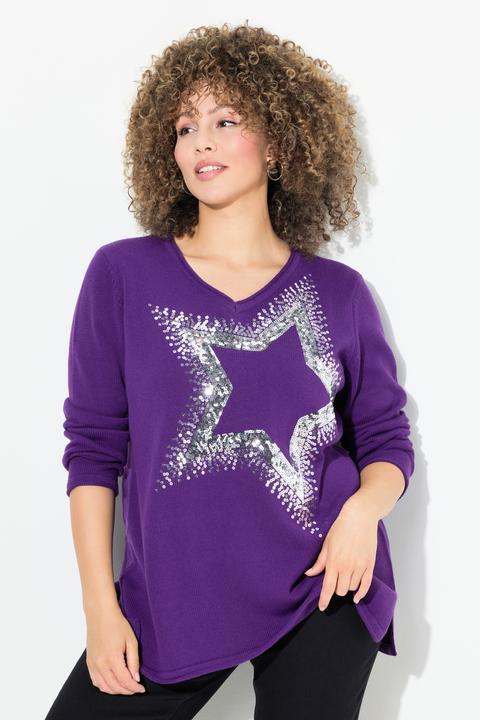 Produktbild Ulla Popken Pullover, Pailletten-Stern, V-Ausschnitt, Langarm (46, 48)