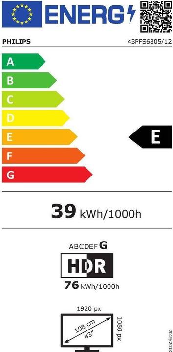 Label énergétique Philips 43PFS6805 (43", PFS6805, LCD, Full HD, 2020)