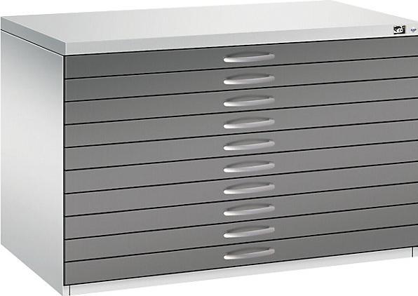 Actual product image C+P CP 7100 Plan cupboard light grey, volcanic grey 10 drawers 110.0 x 76.5 x 76.0 cm (110 x 76.50 x 76 cm)