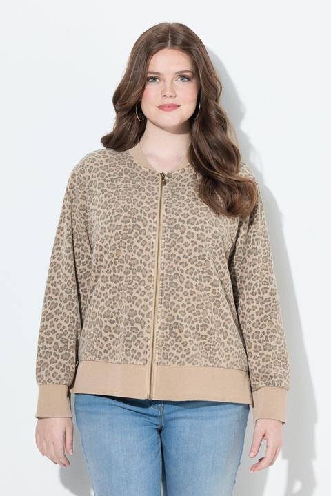 Immagine prodotto Ulla Popken Giacca di felpa con design leopardato, scollo a girocollo, abbottonatura e maniche lunghe (62)