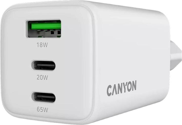 Actual product image Canyon Charger CU65ACC GaN 65W PD, 3-port (USB-A/USB-C) WH retail (65 W, 3 ports)