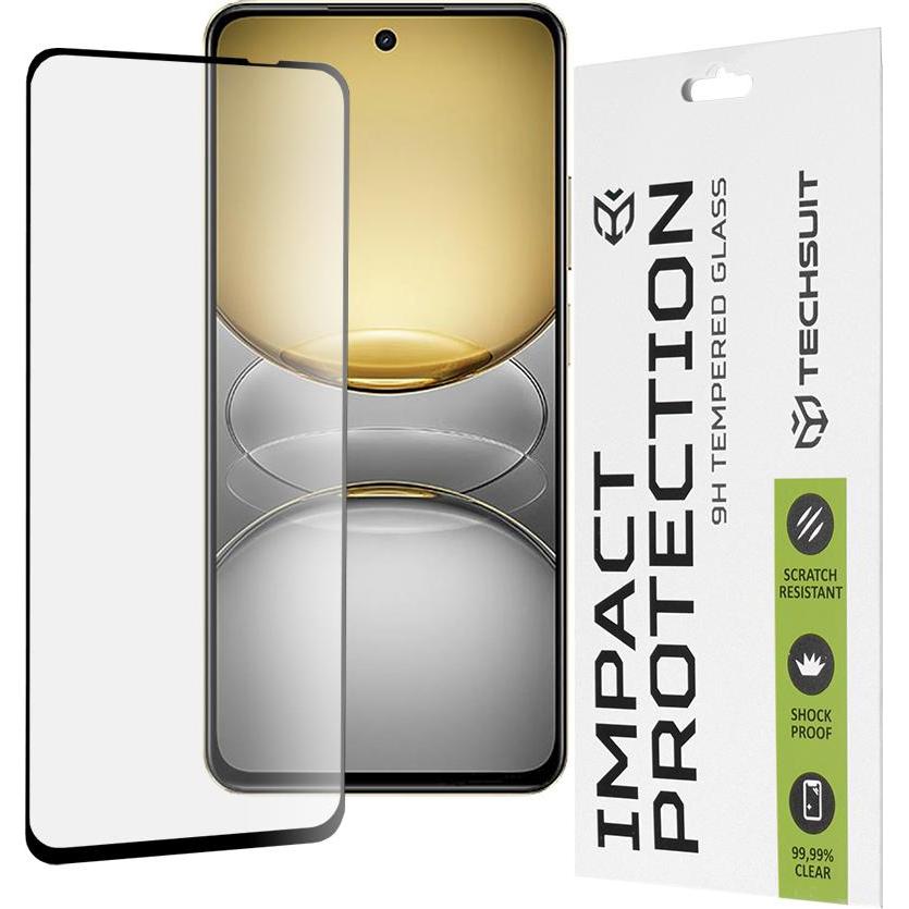 Techsuit - 111D Full Cover / Full Glue Glass - Realme C75 - Black (1 pz., Realme 14x), Pellicola protettiva smartphone, Nero
