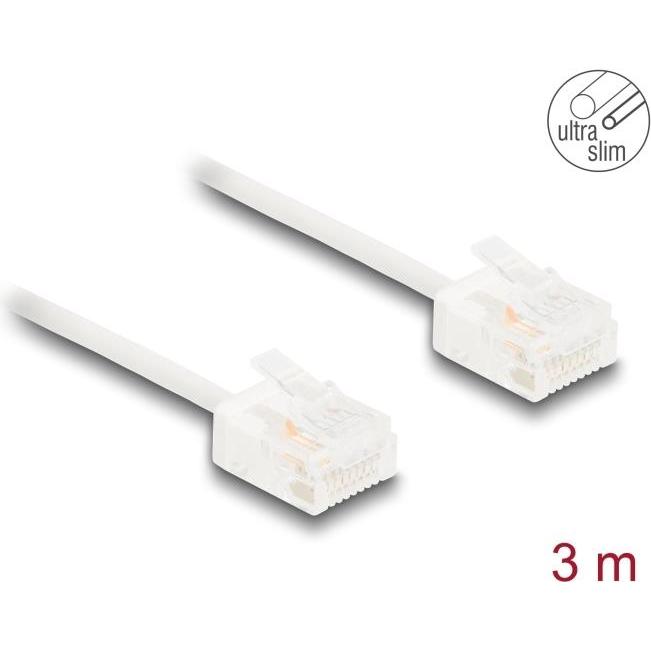 Delock RJ45 Netzwerkkabel Cat.6 UTP Ultra Slim 3 m weiss mit (U/UTP, CAT6, 3 m), Netzwerkkabel