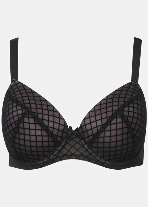 Produktbild Ulla Popken Bügel-BH, Samt-Karo, Mesh, Softschale, Cup B - E (90 B)