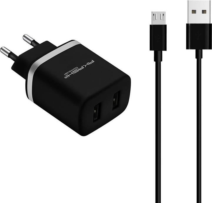 Actual product image Akashi 2x USB ports, with micro USB charging cable