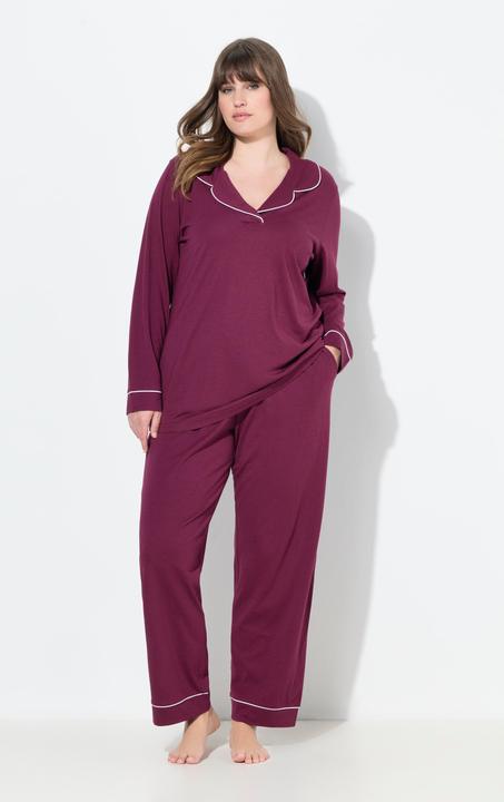 Produktbild Ulla Popken Pyjama, Zweiteiler, Zierpaspeln, V-Ausschnitt, Langarm (62)