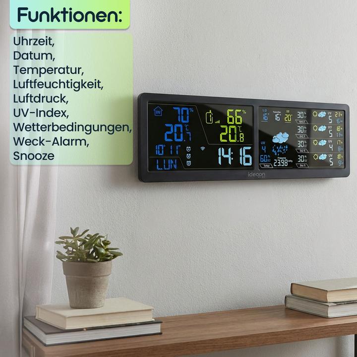 Actual product image Ideoon WLAN Wetterstation mit App & XXL Display: Tuya Smart Home, Aussen-Sensor, Weck-Alarm