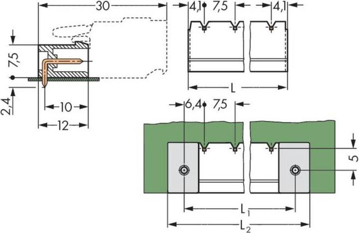 Actual product image Wago THR pin header Solder pin