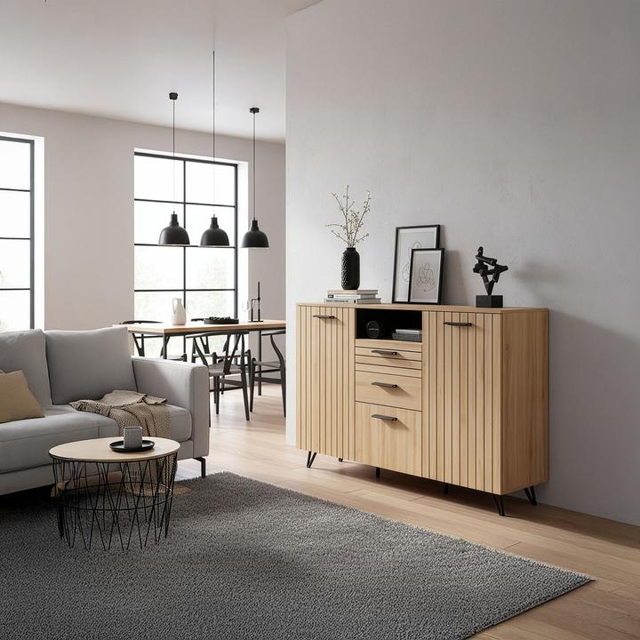 Produktbild En.Casa Sideboard Noppen 100x150x38 cm Eicheoptik (150 x 38 x 100 cm)