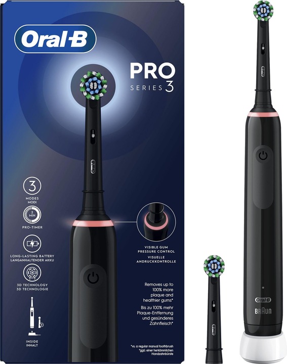 Productafbeelding Oral-B Pro 3 3000 elektrische tandenborstel, zwart (Oscillerende tandenborstel)