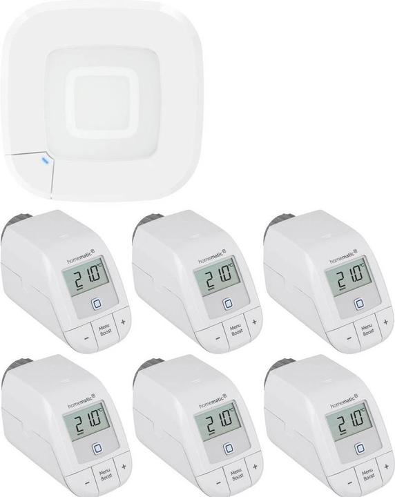 Produktbild Homematic IP Set bestehend aus Funk Access Point 2 und 6x Heizkörperthermostat – basic