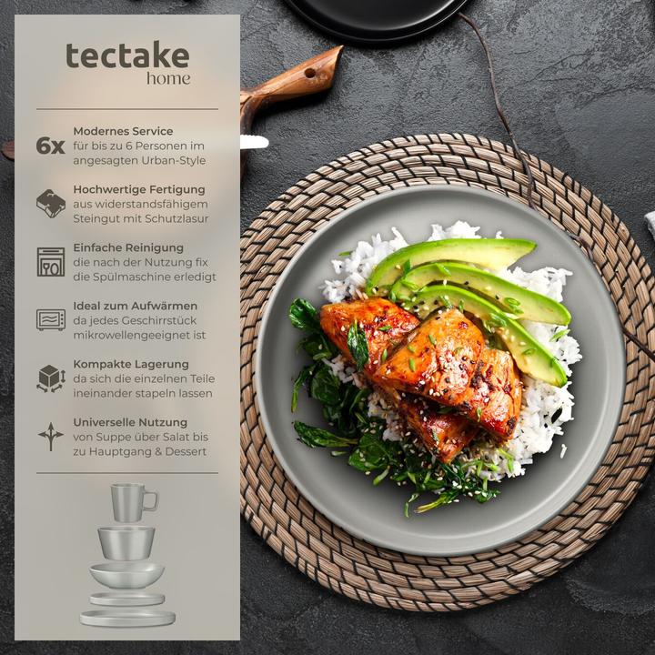 Produktbild tectake Geschirrset Una, aus Steingut, für 6 Personen (30 Stk.)